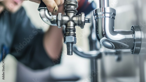 Wallpaper Mural Plumber adjusting metal pipes, fixing leaking faucet, close-up view of plumbing tool, repair work concept Torontodigital.ca