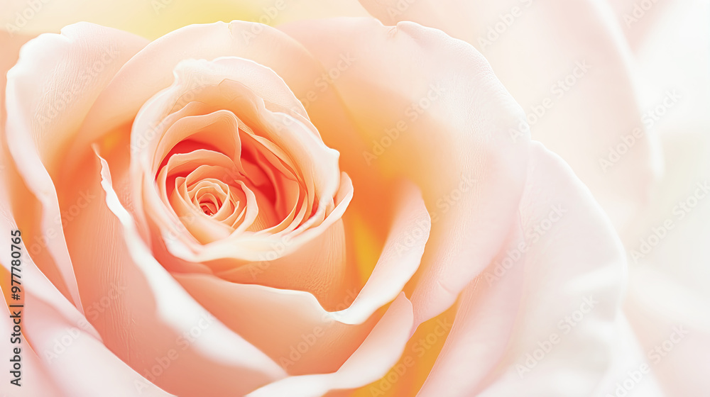 Closeup of delicate peach rose in soft light, showcasing inner petals' beauty, floral elegance, and gentle hues, flower photography concept Closeup of delicate peach rose in soft light, showcasing inner petals' beauty, floral elegance, and gentle hues, flower photography concept