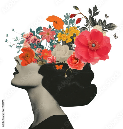 Paper collage of fashion show flower art painting.