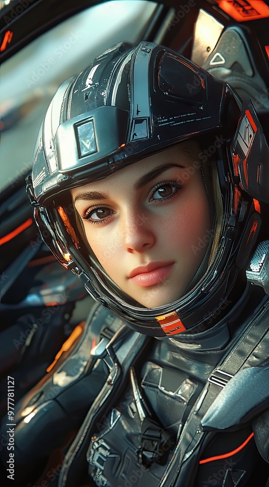 A Young Astronaut in a Sleek Helmet Preparing for an Interstellar Mission on a Futuristic Spacecraft A Young Astronaut in a Sleek Helmet Preparing for an Interstellar Mission on a Futuristic Spacecraft