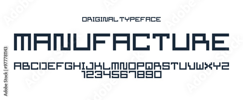 Minimal geometric cyberpunk font, vector typeface in geometry minimalist square style, future technology simple urban rectangular typography, alphabet letters and numbers high tech style.