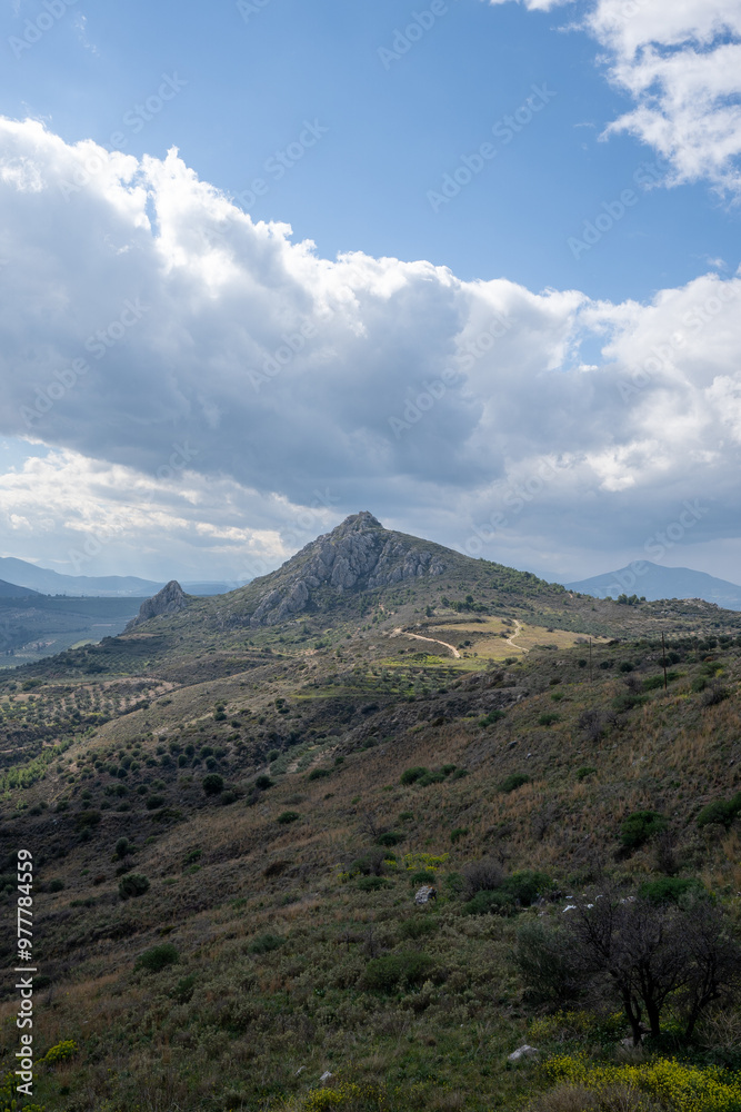 Amazing view from the AcroKorinth in Greece. Hills, mountains and valleys Amazing view from the AcroKorinth in Greece. Hills, mountains and valleys