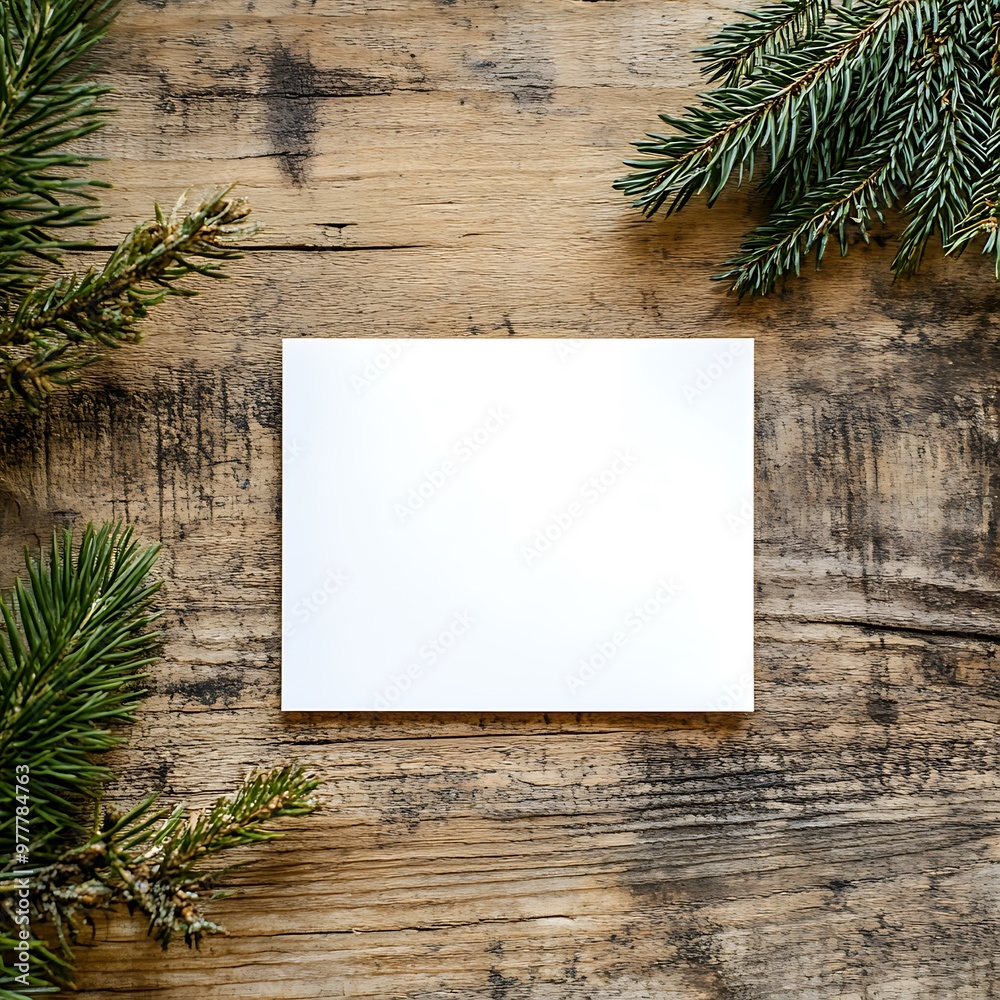 Fototapeta premium Blank White Paper on Rustic Pine Office Table