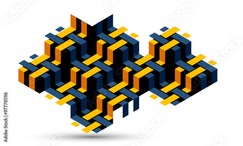 Isometric 3D cubes vector abstract geometric background, yellow abstraction art architecture city buildings theme, cubic shapes and forms composition lowpoly style.