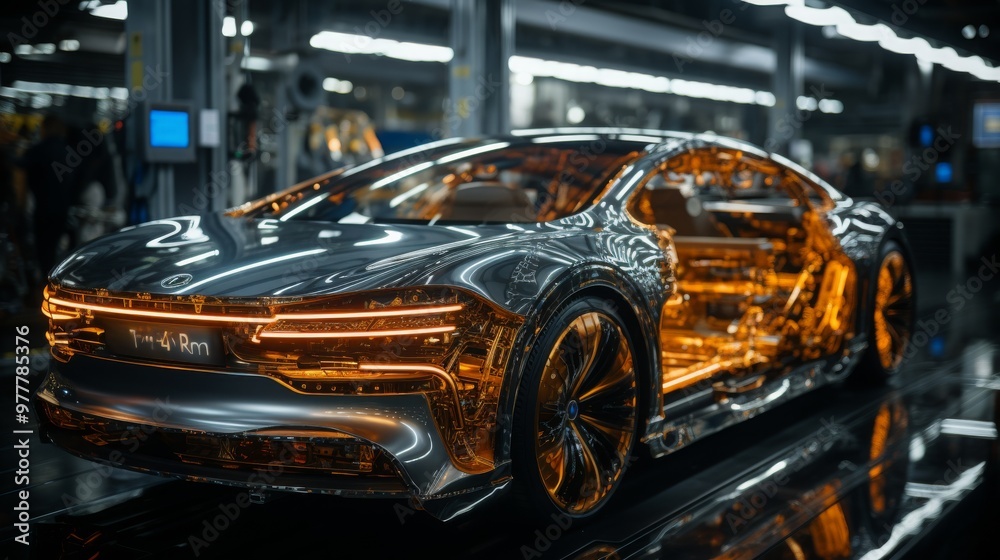An advanced AI-driven production line for electric cars in operation at a modern facility An advanced AI-driven production line for electric cars in operation at a modern facility