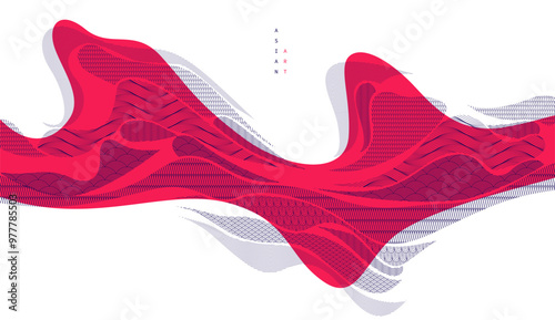 Nature art oriental Japanese style vector abstract background in red colors, runny like water shapes and lines with textures.