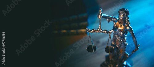 Cuadro en lienzo Lady justice. Statue of Justice in library