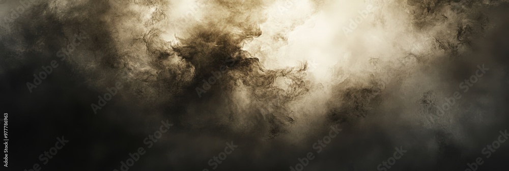Fototapeta premium Grey Fog. Abstract Monochrome Background with Aged Antique Black Clouds and Apocalyptic Grey Mist