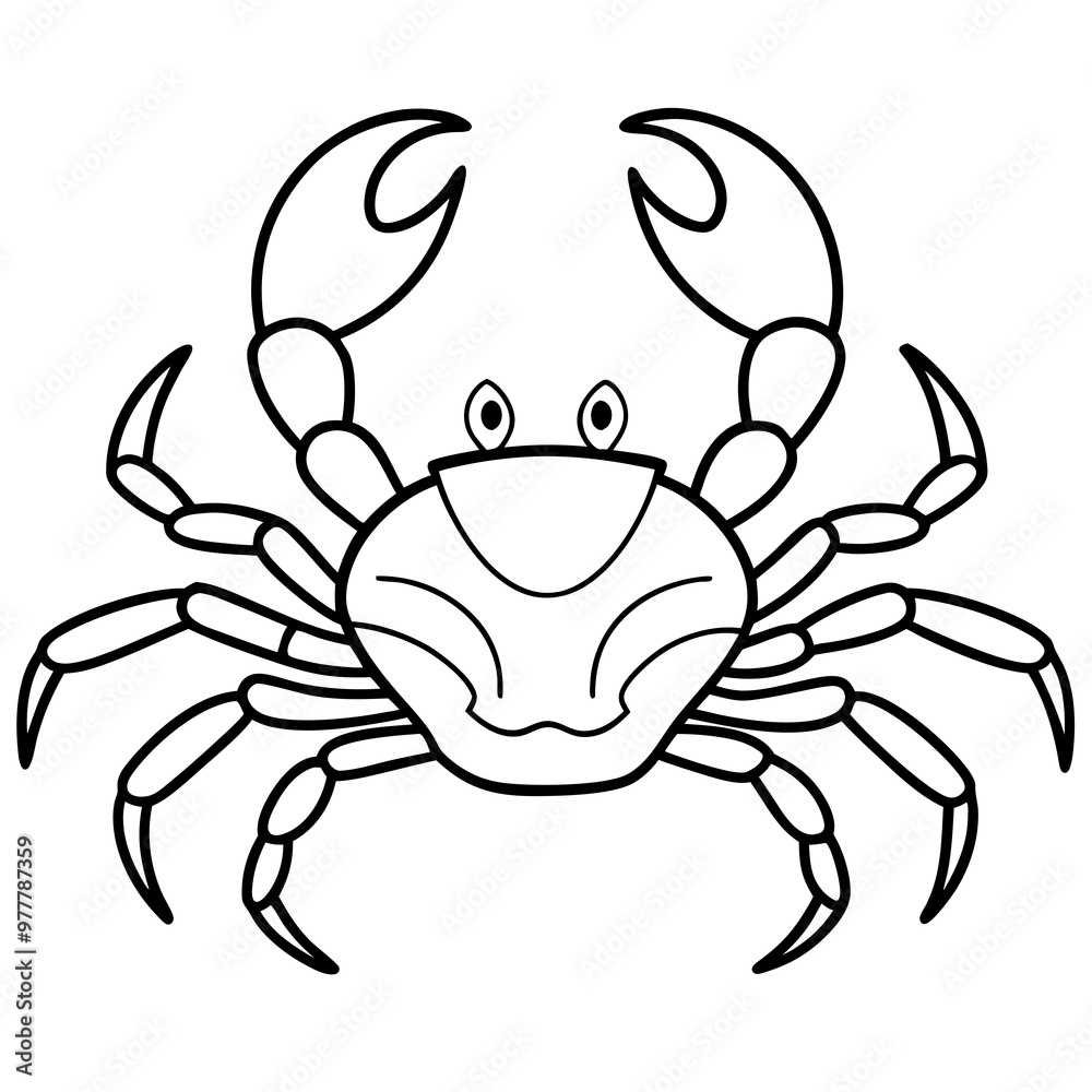 Crab with extended pincers and a sturdy, shell-like body line art Crab with extended pincers and a sturdy, shell-like body line art