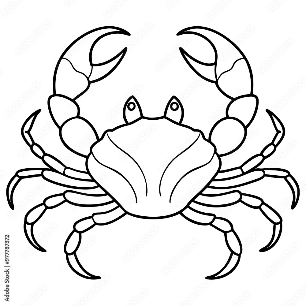 Crab with extended pincers and a sturdy, shell-like body line art Crab with extended pincers and a sturdy, shell-like body line art