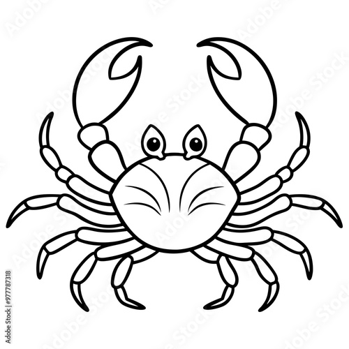 Crab with extended pincers and a sturdy, shell-like body line art