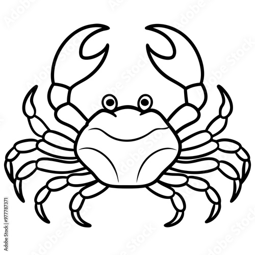 Crab with extended pincers and a sturdy, shell-like body line art