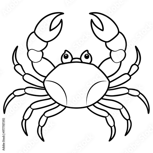 Crab with extended pincers and a sturdy, shell-like body line art