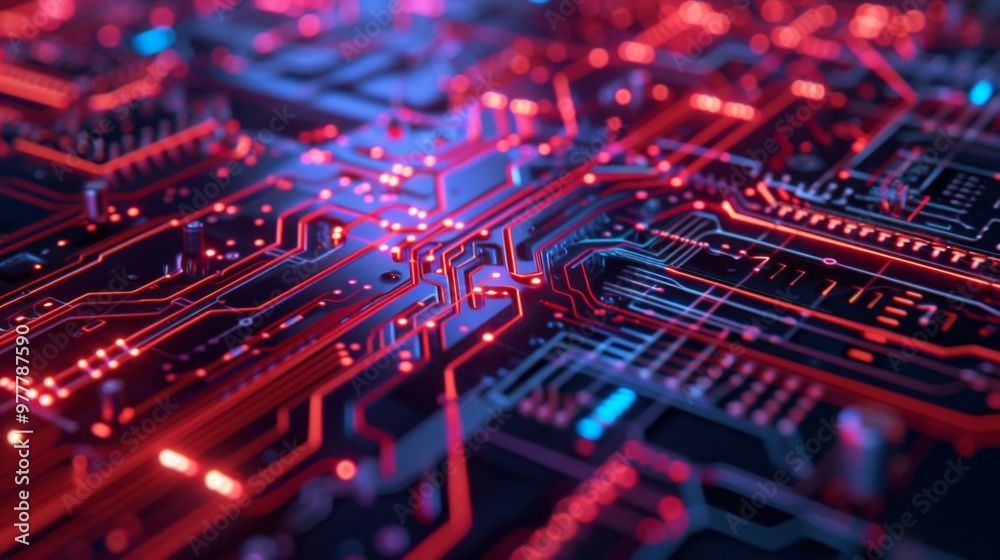 Close-up of a Circuit Board with Glowing Red Lines Close-up of a Circuit Board with Glowing Red Lines