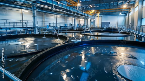 backdrop photograph, clean and tidy water treatment plant setting, well lit 