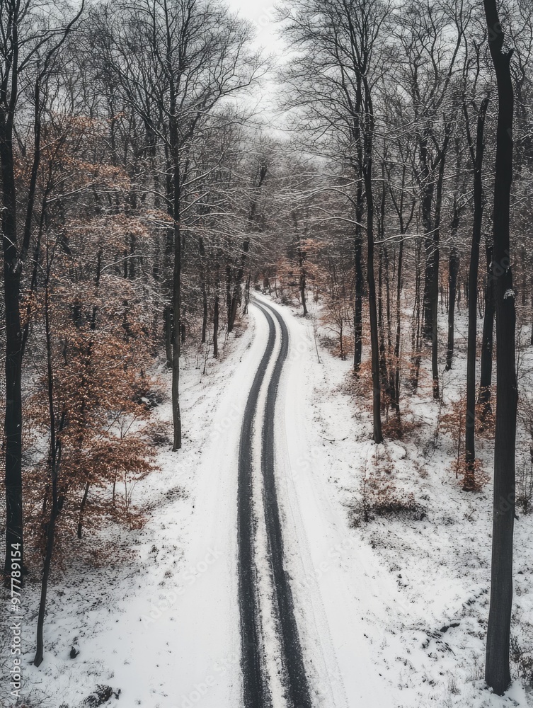 Winter Wonderland: Snowy Tree-lined Road Winter Wonderland: Snowy Tree-lined Road