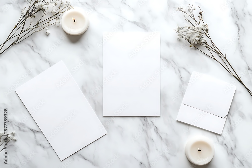 Elegant Wedding Invitation Suite on Marble Background Elegant Wedding Invitation Suite on Marble Background
