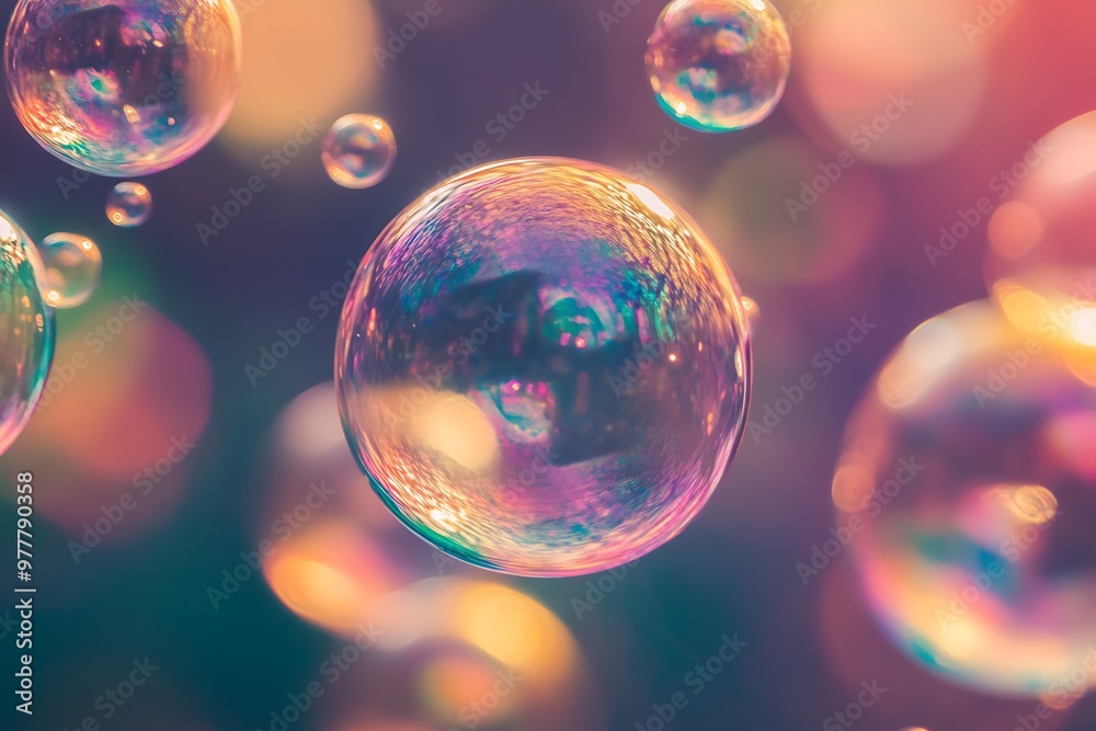 Colorful Soap Bubbles Floating in Air, Abstract Background Colorful Soap Bubbles Floating in Air, Abstract Background