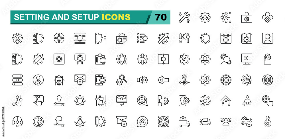 Setting and setup icon collection,with editable stroke. Setting and setup thin line icon set. Vector illustration Setting and setup icon collection,with editable stroke. Setting and setup thin line icon set. Vector illustration