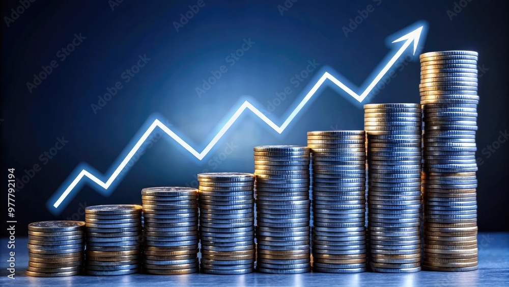 A conceptual image of a rising line graph overlaid on a stack of coins, symbolizing growth in banking investments and positive financial trends. A conceptual image of a rising line graph overlaid on a stack of coins, symbolizing growth in banking investments and positive financial trends.