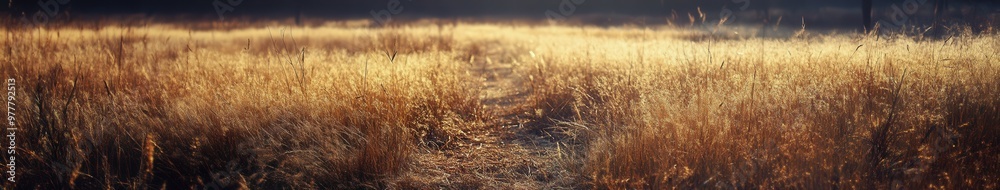 Obraz premium Golden autumn grassland bathed in warm light during late afternoon hours