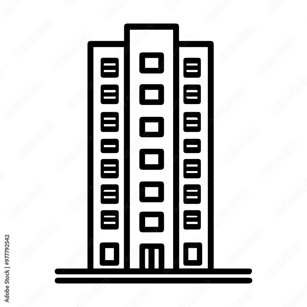 building icon or modern line symbol. Vector line art and icon design with bold outline. Black and white Pixel Perfect minimalistic symbol isolated white background. Silhouette simple thin sign building icon or modern line symbol. Vector line art and icon design with bold outline. Black and white Pixel Perfect minimalistic symbol isolated white background. Silhouette simple thin sign
