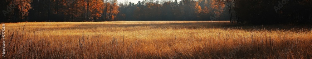 Golden autumn grassland under soft sunlight in a serene landscape Golden autumn grassland under soft sunlight in a serene landscape