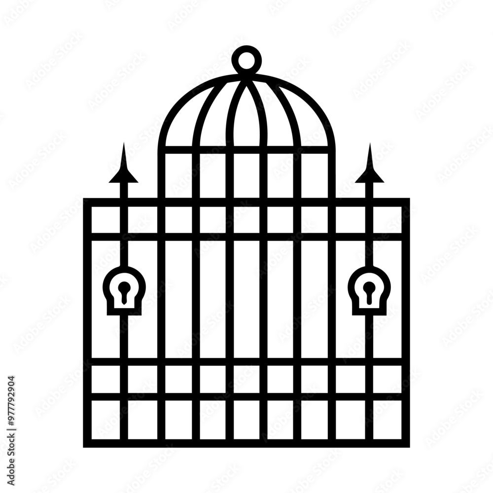 jail icon or modern line symbol. Vector line art and icon design with bold outline. Black and white Pixel Perfect minimalistic symbol isolated white background. Silhouette simple thin sign jail icon or modern line symbol. Vector line art and icon design with bold outline. Black and white Pixel Perfect minimalistic symbol isolated white background. Silhouette simple thin sign