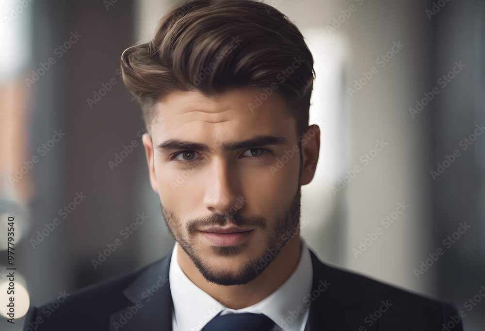 A confident young man in a formal suit, with stylish hair and a well-groomed beard. He is looking directly at the camera with a serious expression, set against a blurred background. A confident young man in a formal suit, with stylish hair and a well-groomed beard. He is looking directly at the camera with a serious expression, set against a blurred background.