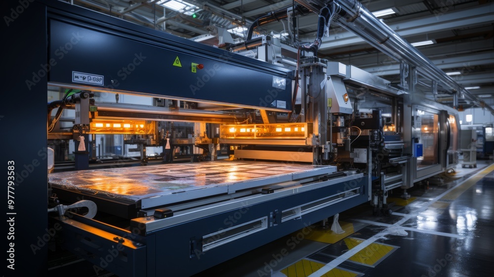 Eco-friendly production line with advanced machinery in daylight at an industrial facility Eco-friendly production line with advanced machinery in daylight at an industrial facility