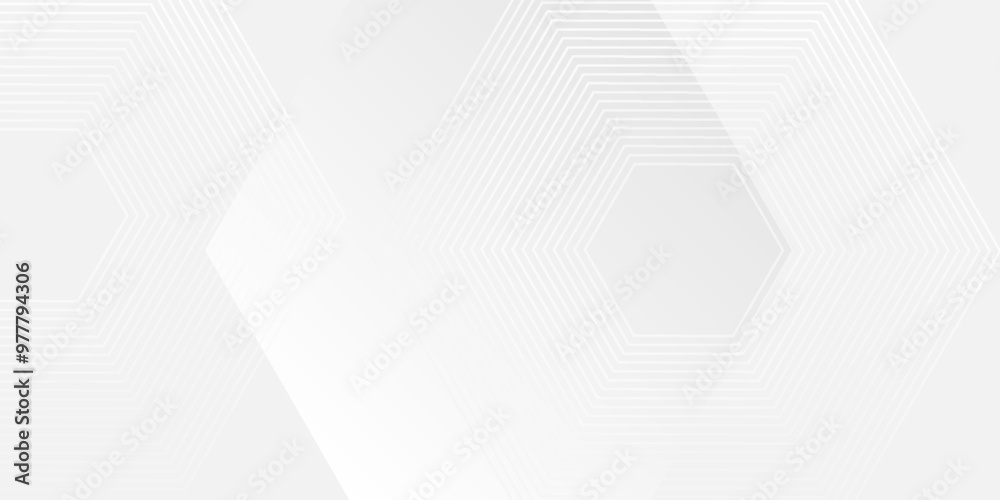 Fototapeta premium Abstract white glowing geometric lines on gray background. Modern shiny blue circle lines pattern. Futuristic technology concept. Suit for cover, poster, banner, brochure, header, website vector