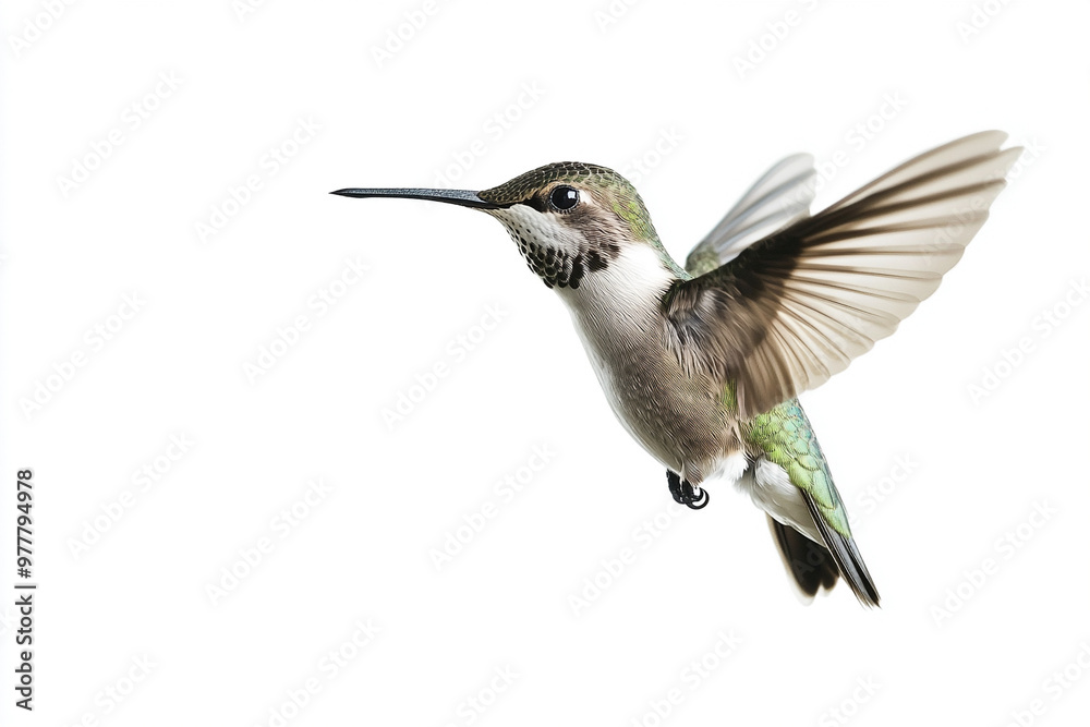 Fototapeta premium hummingbird on a branch isolated on a white background