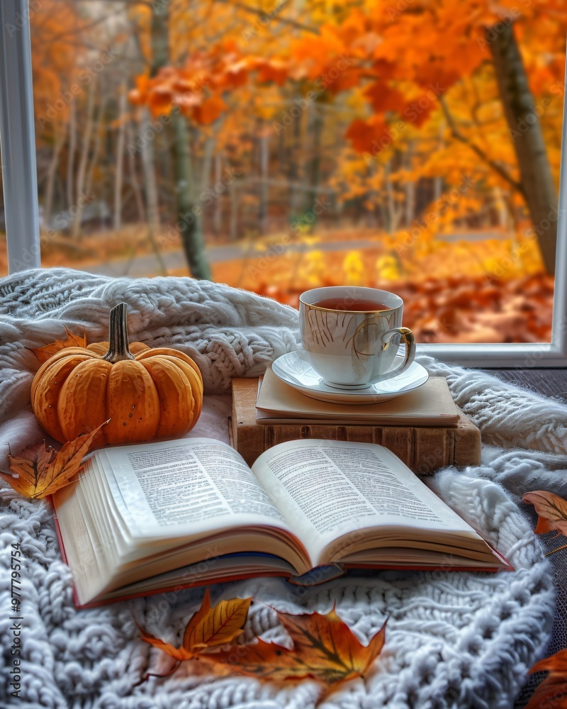 Book and Tea on Cozy Autumn background Book and Tea on Cozy Autumn background