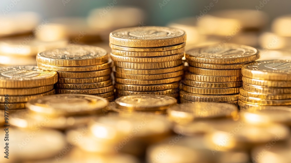 Stack of golden coin. Representing wealth and financial success. Plenty of money. Stack of golden coin. Representing wealth and financial success. Plenty of money.