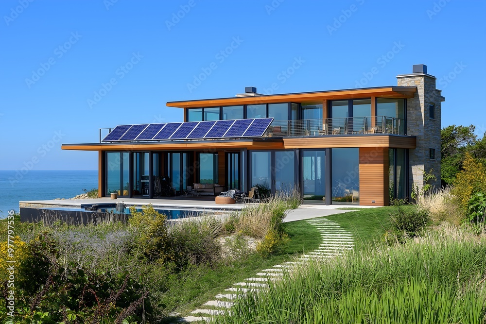 Solar Panels Installed On A Beachfront Mansion In The Hamptons, Solar Photography, Solar Powered Clean Energy, Sustainable Resources, Electricity Source, Hamptons Solar Installation Solar Panels Installed On A Beachfront Mansion In The Hamptons, Solar Photography, Solar Powered Clean Energy, Sustainable Resources, Electricity Source, Hamptons Solar Installation