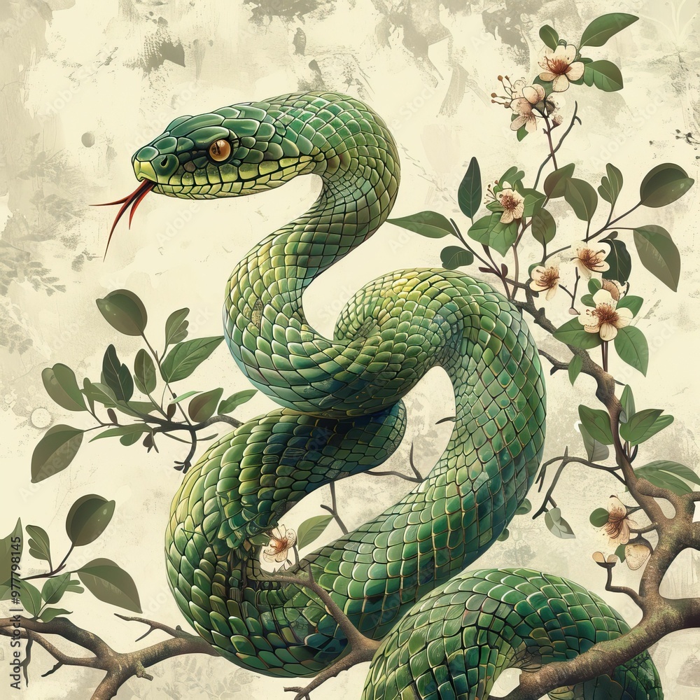 Obraz premium neon green Christmas snake