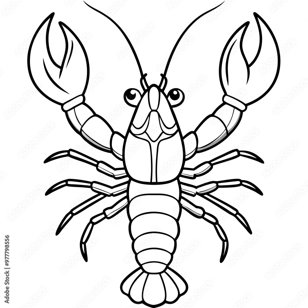Lobster with detailed claws and segmented body, emphasizing texture vector