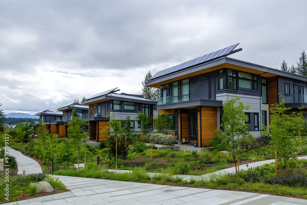 Solar Panels Installed On A Eco-friendly Community In Vancouver, Solar Photography, Solar Powered Clean Energy, Sustainable Resources, Electricity Source, Marketing Advert Solar Installation Solar Panels Installed On A Eco-friendly Community In Vancouver, Solar Photography, Solar Powered Clean Energy, Sustainable Resources, Electricity Source, Marketing Advert Solar Installation