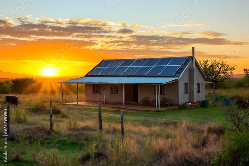 Solar Panels Installed On A Rural Farmhouse In South Africa, Solar Photography, Solar Powered Clean Energy, Sustainable Resources, Electricity Source, South Africa Solar Installation