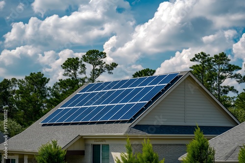 Modern Solar Panels Installed On A Houston Home, Solar Photography, Solar Powered Clean Energy, Sustainable Resources, Electricity Source, Marketing Advert Solar Installation