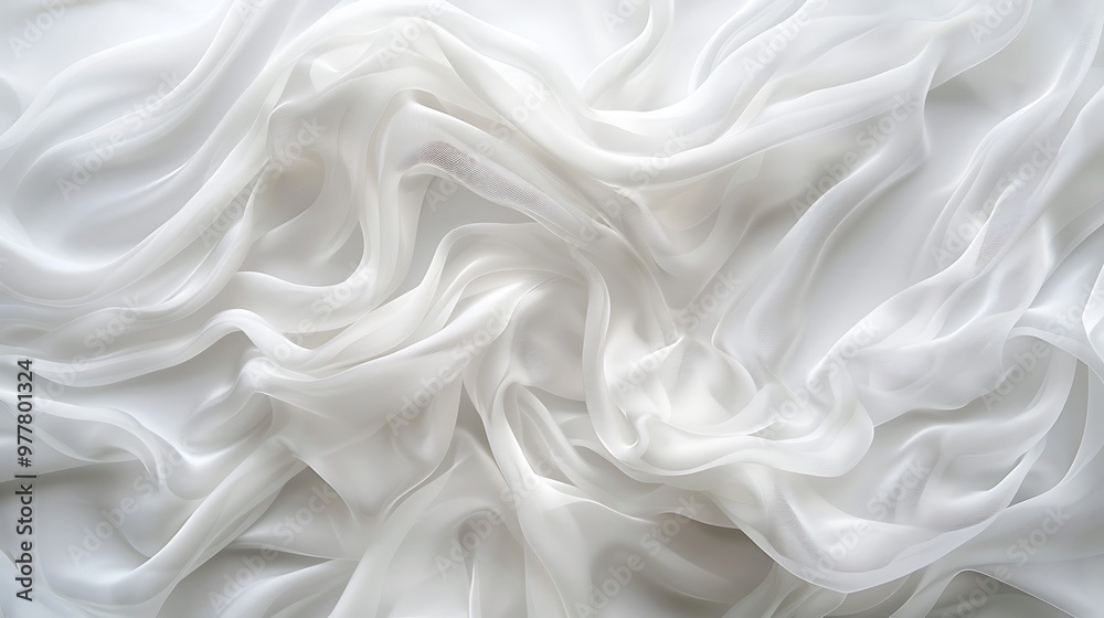 Close-up view of smooth white silk fabric with flowing, soft folds, creating an elegant and luxurious background texture.
Close-up view of smooth white silk fabric with flowing, soft folds, creating an elegant and luxurious background texture.