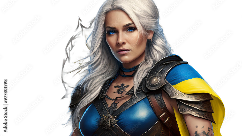 woman ancient warrior in Ukrainian colours woman ancient warrior in Ukrainian colours