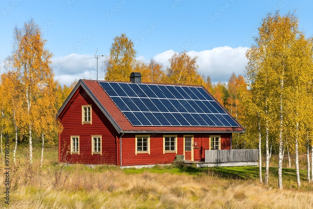Modern Solar Panels Installed On A Swedish Farm, Solar Photography, Solar Powered Clean Energy, Sustainable Resources, Electricity Source, Sweden Solar Installation Modern Solar Panels Installed On A Swedish Farm, Solar Photography, Solar Powered Clean Energy, Sustainable Resources, Electricity Source, Sweden Solar Installation