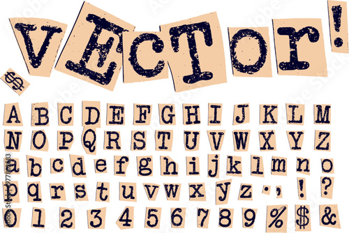 Brown Newspaper Cutout Letters Numbers Ransom Note Vector Format