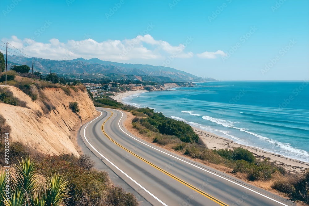 Ventura Highway On A Beautiful Day Next To The Ocean, Coastal Highway, Ocean View Road, Scenic Drive By The Ocean, California Coastal Drive Ventura Highway On A Beautiful Day Next To The Ocean, Coastal Highway, Ocean View Road, Scenic Drive By The Ocean, California Coastal Drive