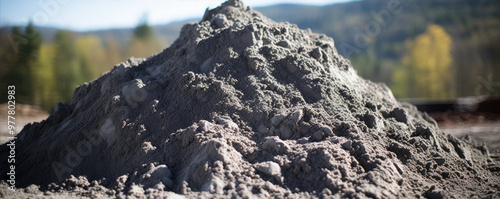 Material for cement preperation. Fly ash pile on ground