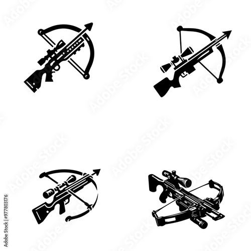 crossbow icon, crossbow silhouette, black crossbow on white background