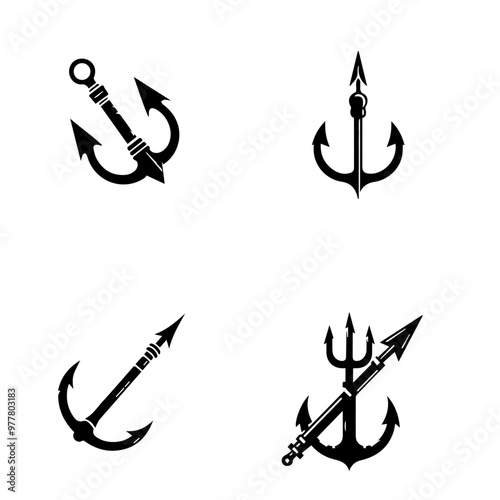 harpoon icon, harpoon silhouette, black harpoon on white background