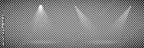 Scene illumination collection, transparent effects. Bright lighting with spotlights.