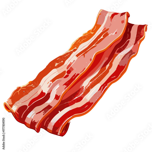 Crispy Bacon Strips on a White Background, Vector Illustration